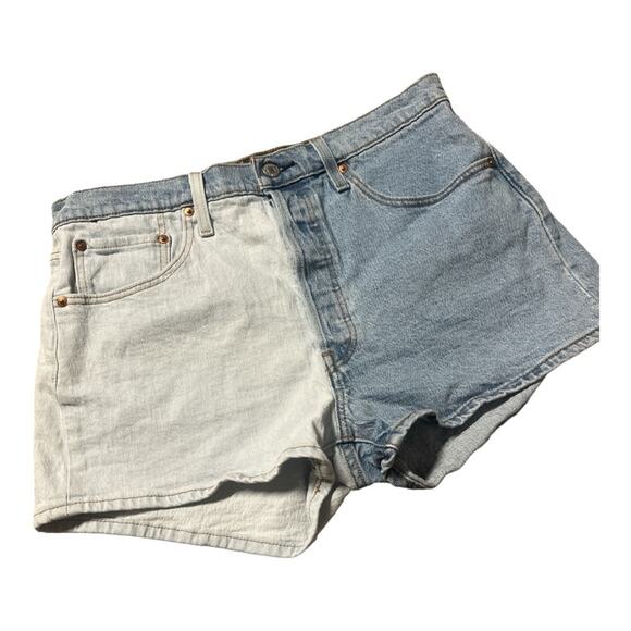 Levis 501 Original Two Toned Denim Hidden Button Front Stretch Jean Shorts 32 - Picture 2 of 10